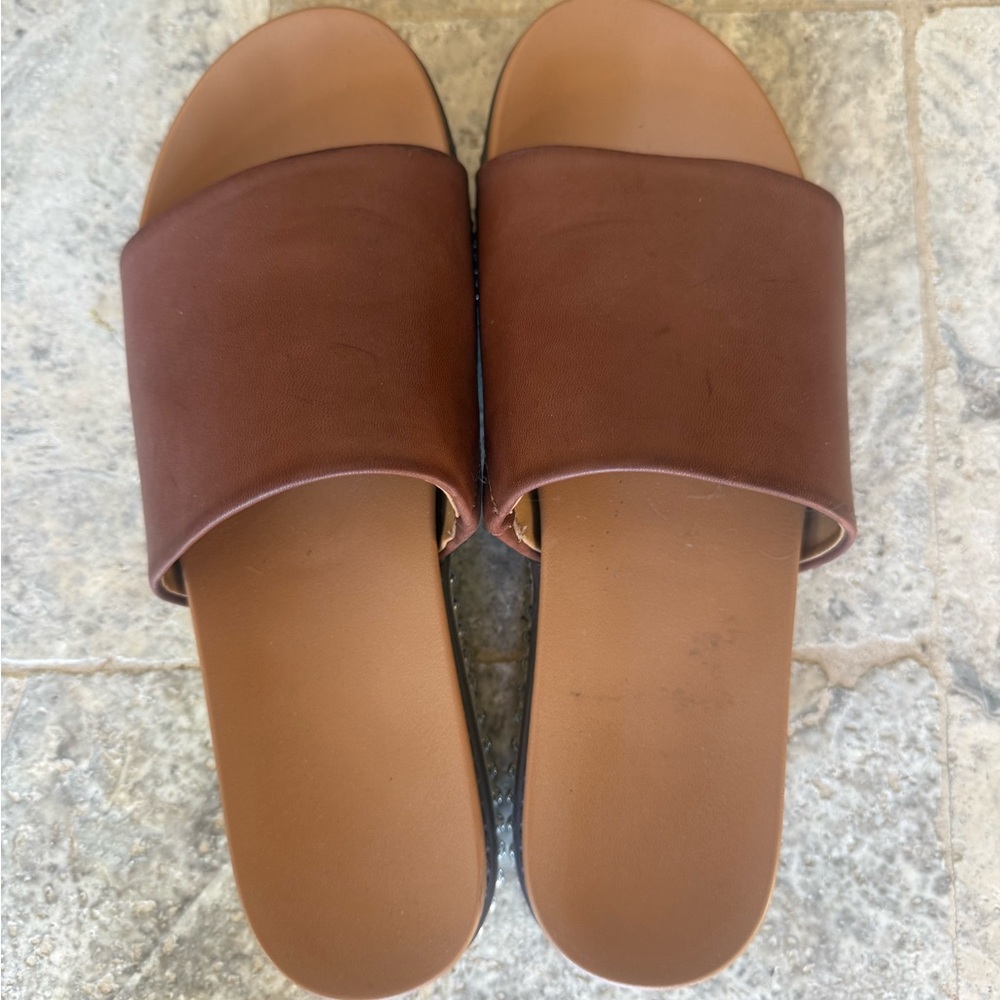 White Mountain Tan/Brown Slide Sandals with Wide Strap